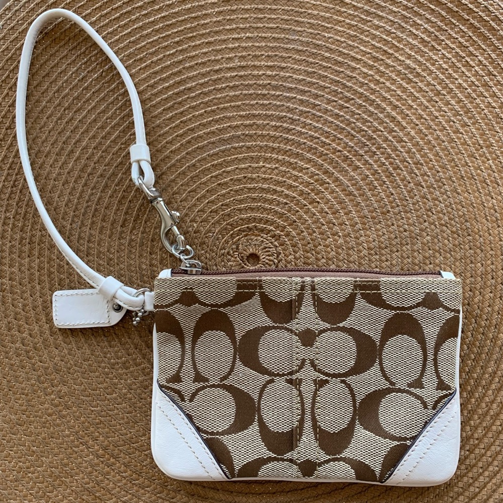 Coach signature wristlet white leather brand new